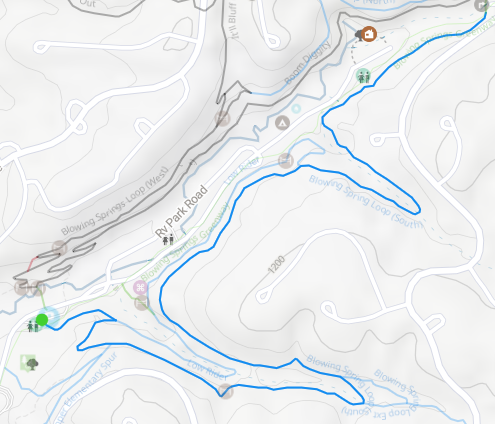 A map of the Blowing Springs South Trail