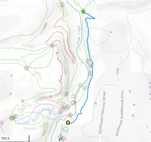 A map of the section of Oscar's Loop that begins right after the South Parking Lot and ends where Good Vibrations and Oscar's Meet