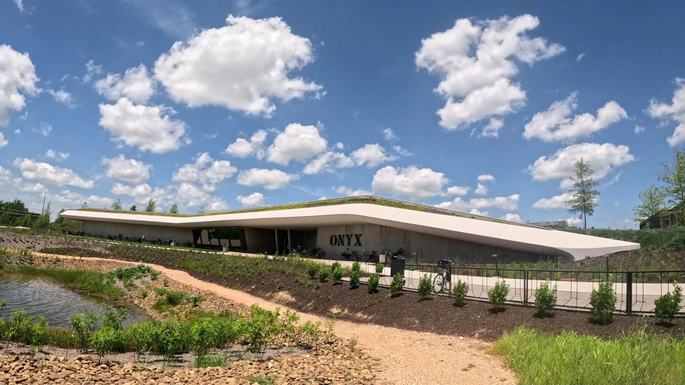 A view of the Onyx Coffee Building near the South Lake Trails