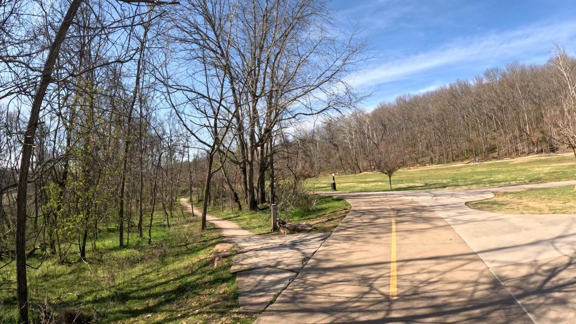 An image of the intersection where All American splits from the Razorback Greenway after the Skills Park in Slaughter Pen