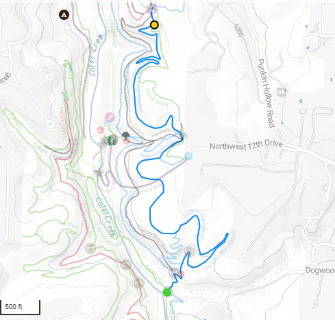 A map of the upper portion of Oscar's loop beginning at the intersection of good vibrations and ending at the HUB