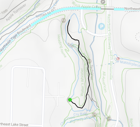 A trail map showing the Techgnar trail from its trailhead to where it intersects with the Rim Trail