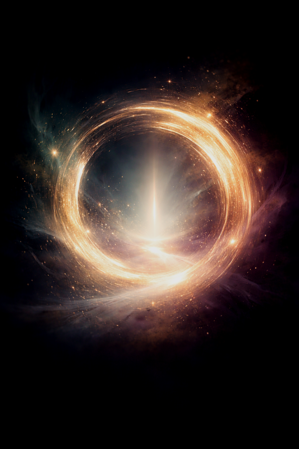 A bright, glowing ring of light and sparks in space with a radiant center, resembling a cosmic event or phenomenon - representing Enso circle