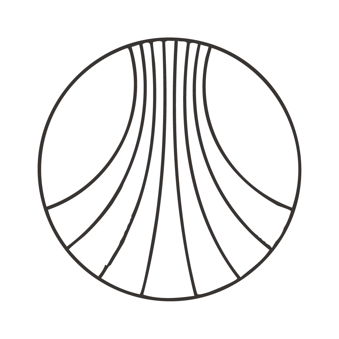 Line drawing of a circular piece of wood with visible growth rings.