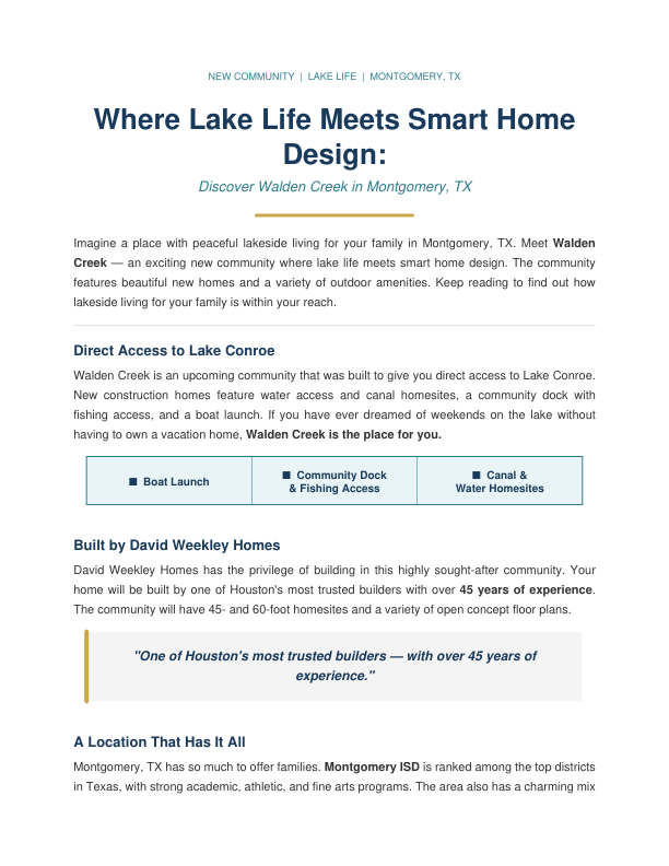 Spec Work: David Weekley Homes Community Blog Post