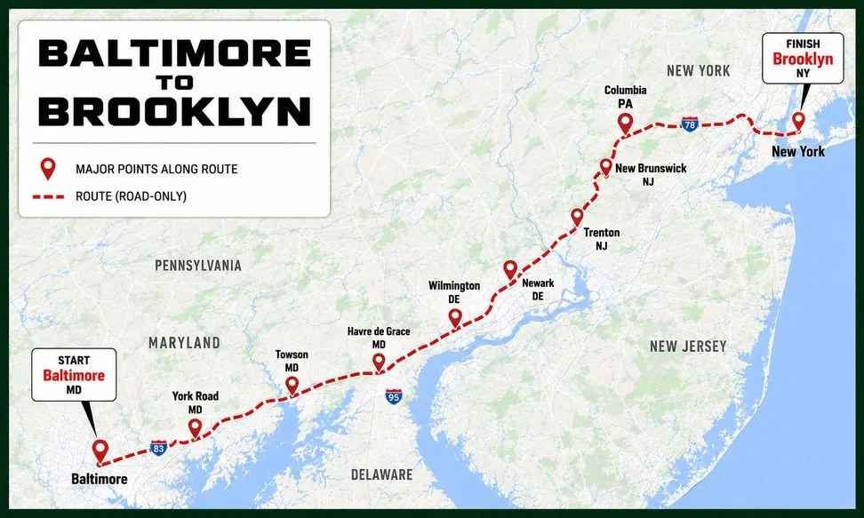 Route map from Baltimore to Brooklyn