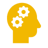 Silhouette of a human head with gears inside, representing thinking or problem-solving.