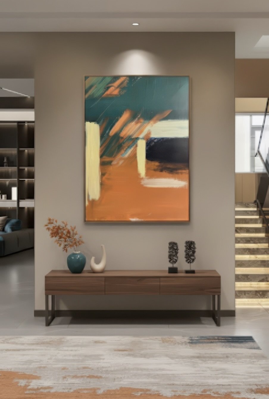 Burnt Orange & Teal Abstract Canvas Print