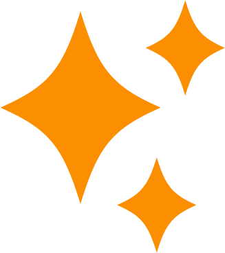 Four orange star-shaped sparkles on a black background.