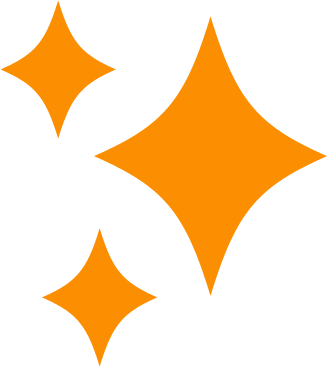 Three orange star-like sparkles on a black background.