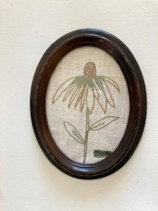 Vintage Oval Embroidered Floral Art