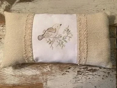 Charming Handcrafted Bird Embroidered Pillow