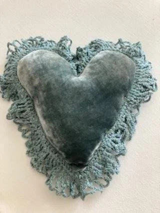 Velvet Heart Pillow with Lace Trim