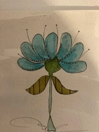 Whimsical Blue Flower Art Print #4