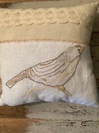 Handcrafted Embroidered Bird Pillow