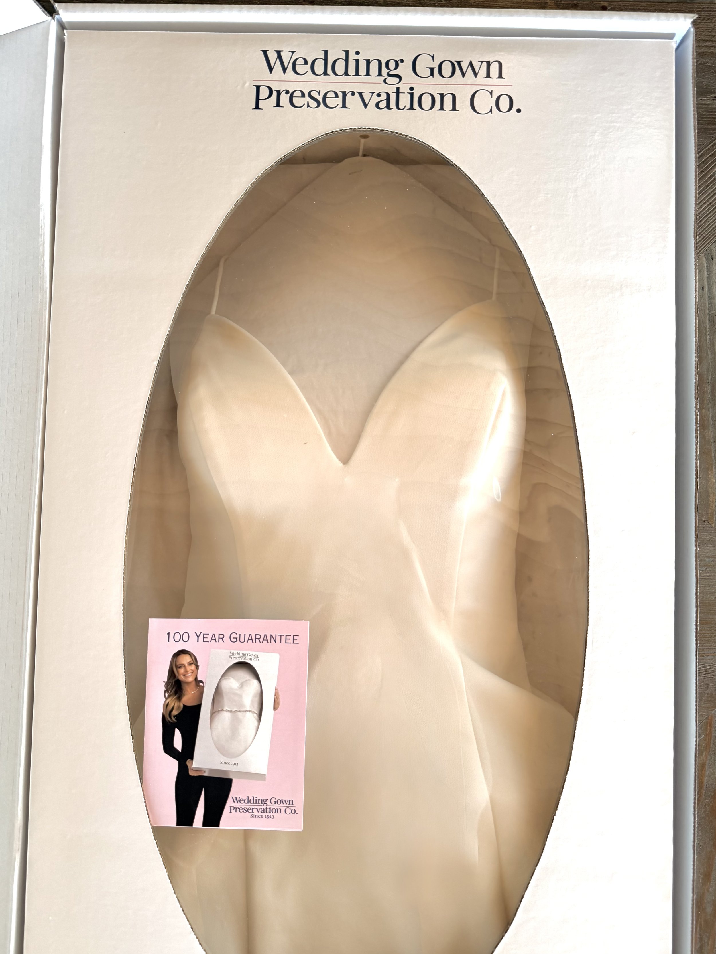 Your dress will arrive safely back to you.  (Preservation option pictured) 