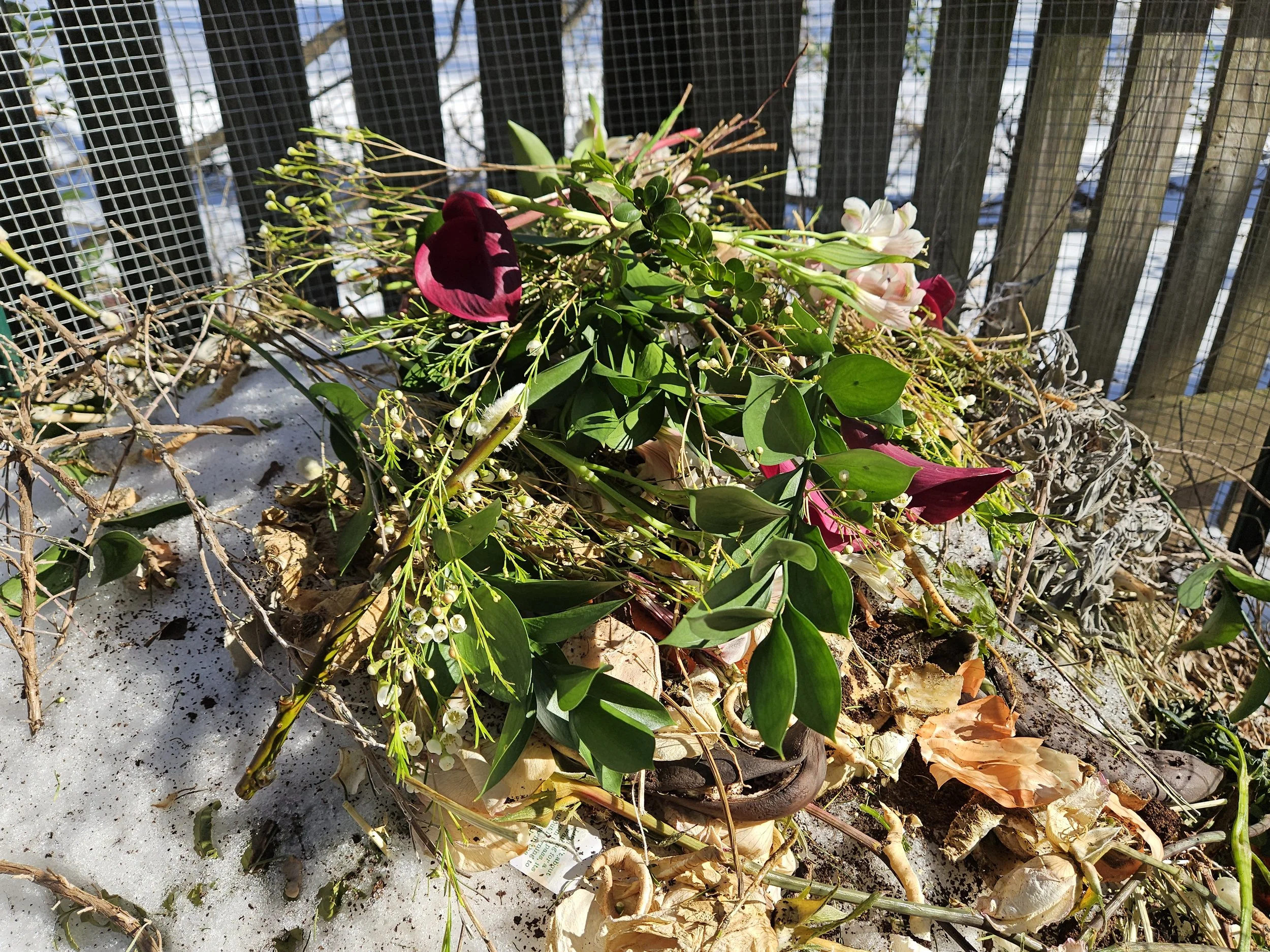 Sustainable business practice of composting flowers.