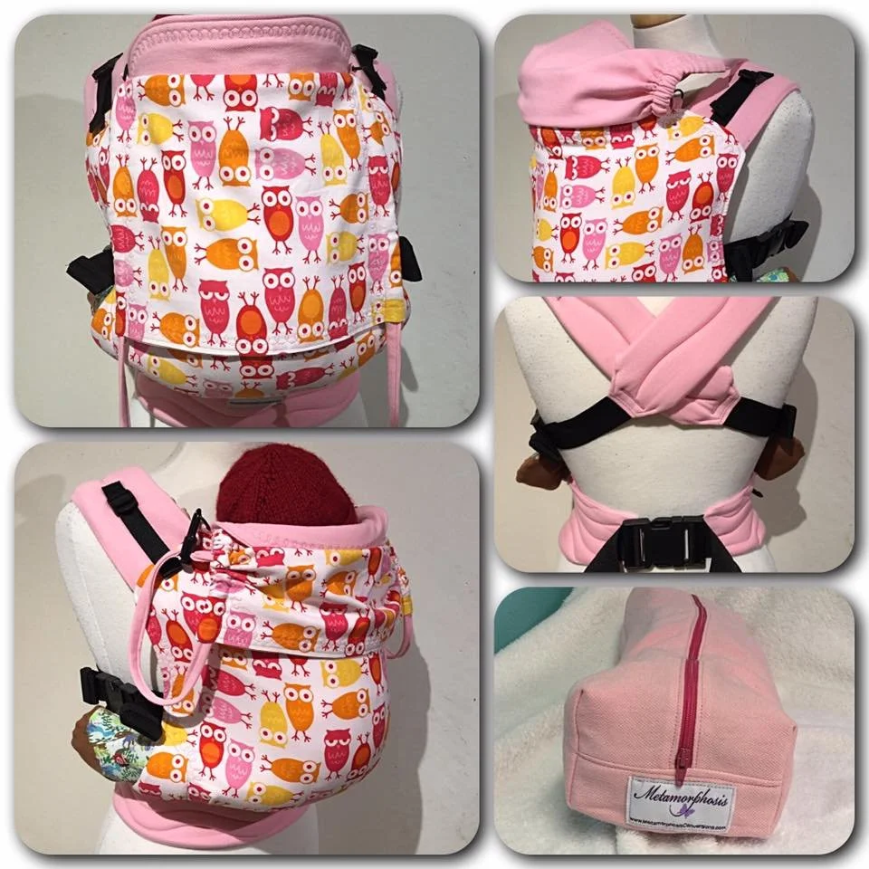 15" Full buckle carrier with pink owls print