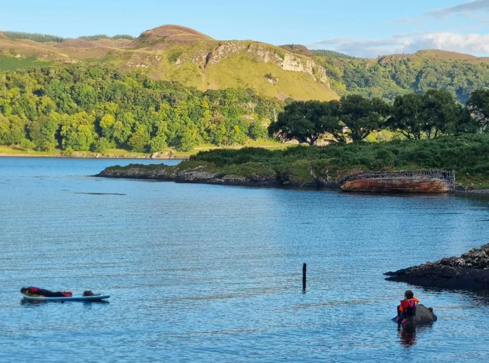 Swimming in the bay with children