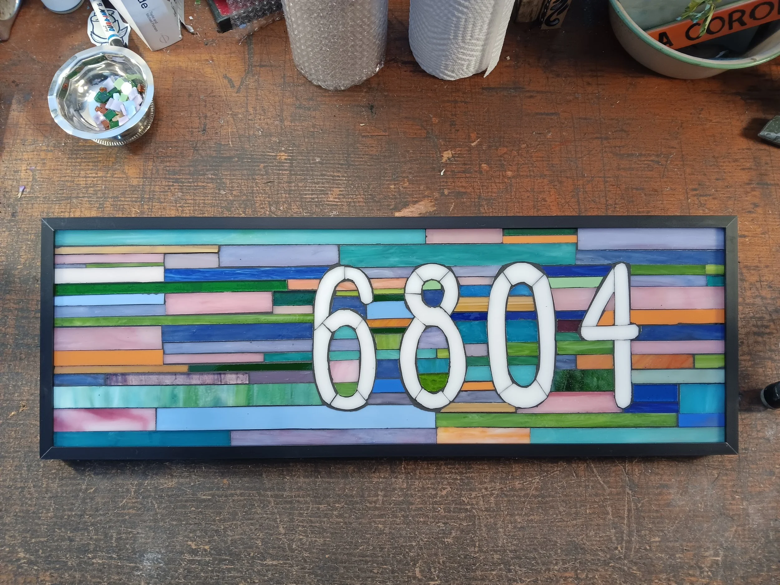 Custom House Number in Stained Glass Mosaic