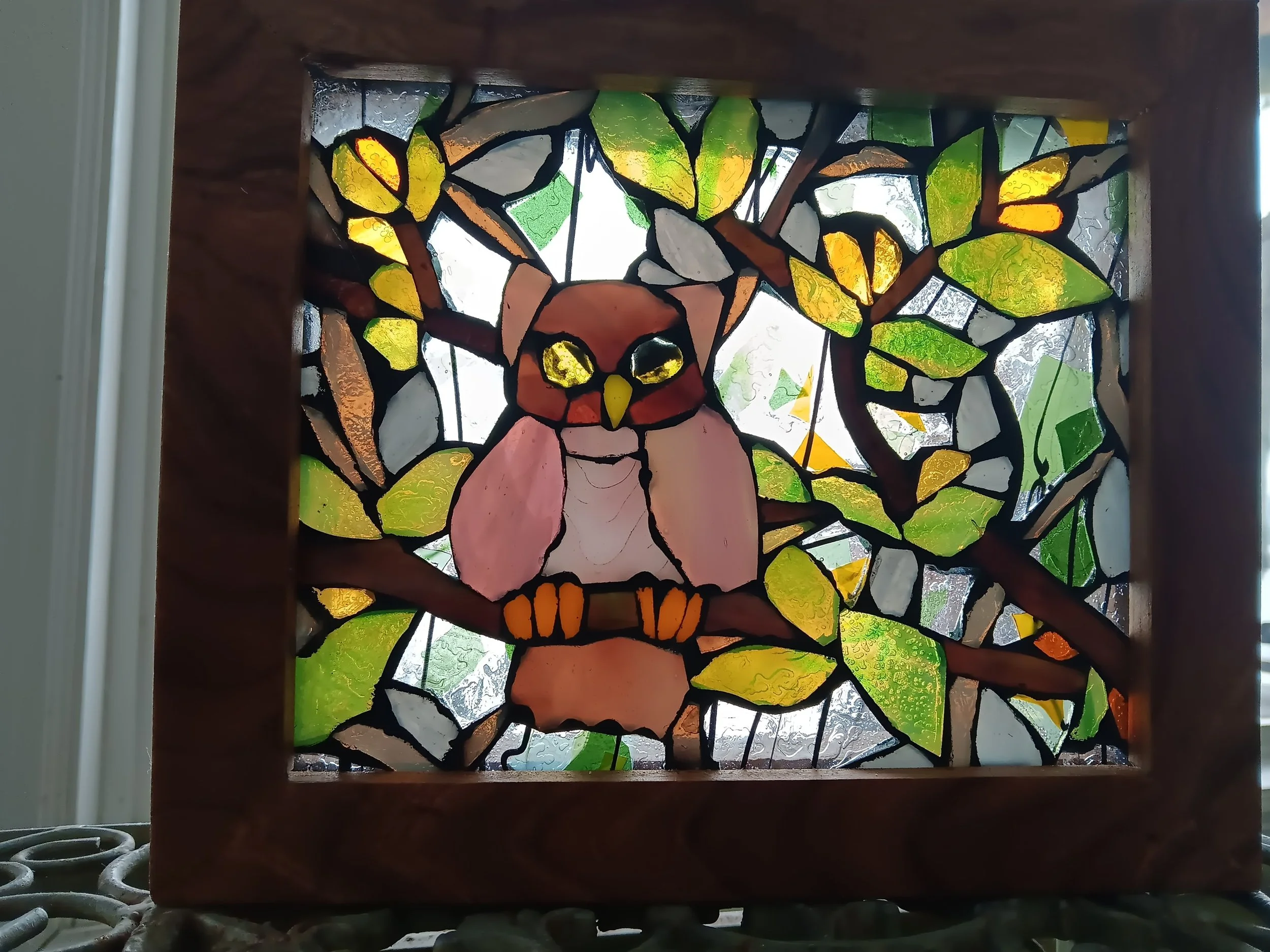 Owl on a branch Stained Glass Mosaic