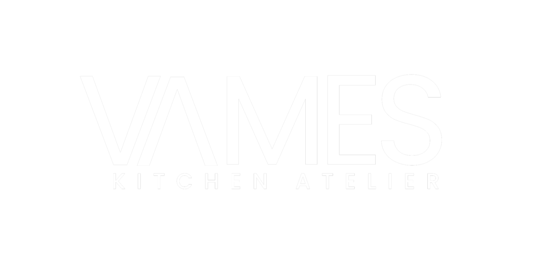 VAMES Kitchen Atelier logo in white text on black background.