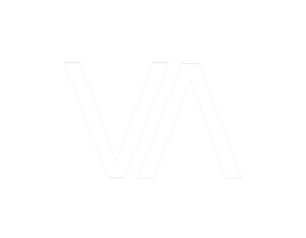 Black background with white stylized letter V and A interconnected.