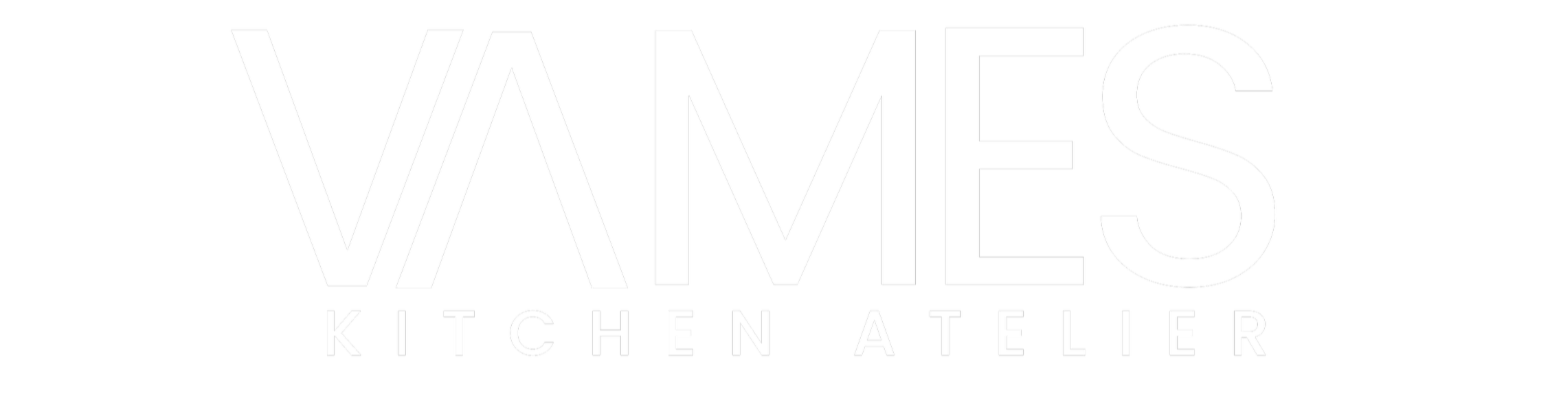 Black background with the white text 'VAMES' above the smaller text 'KITCHEN ATELIER'.