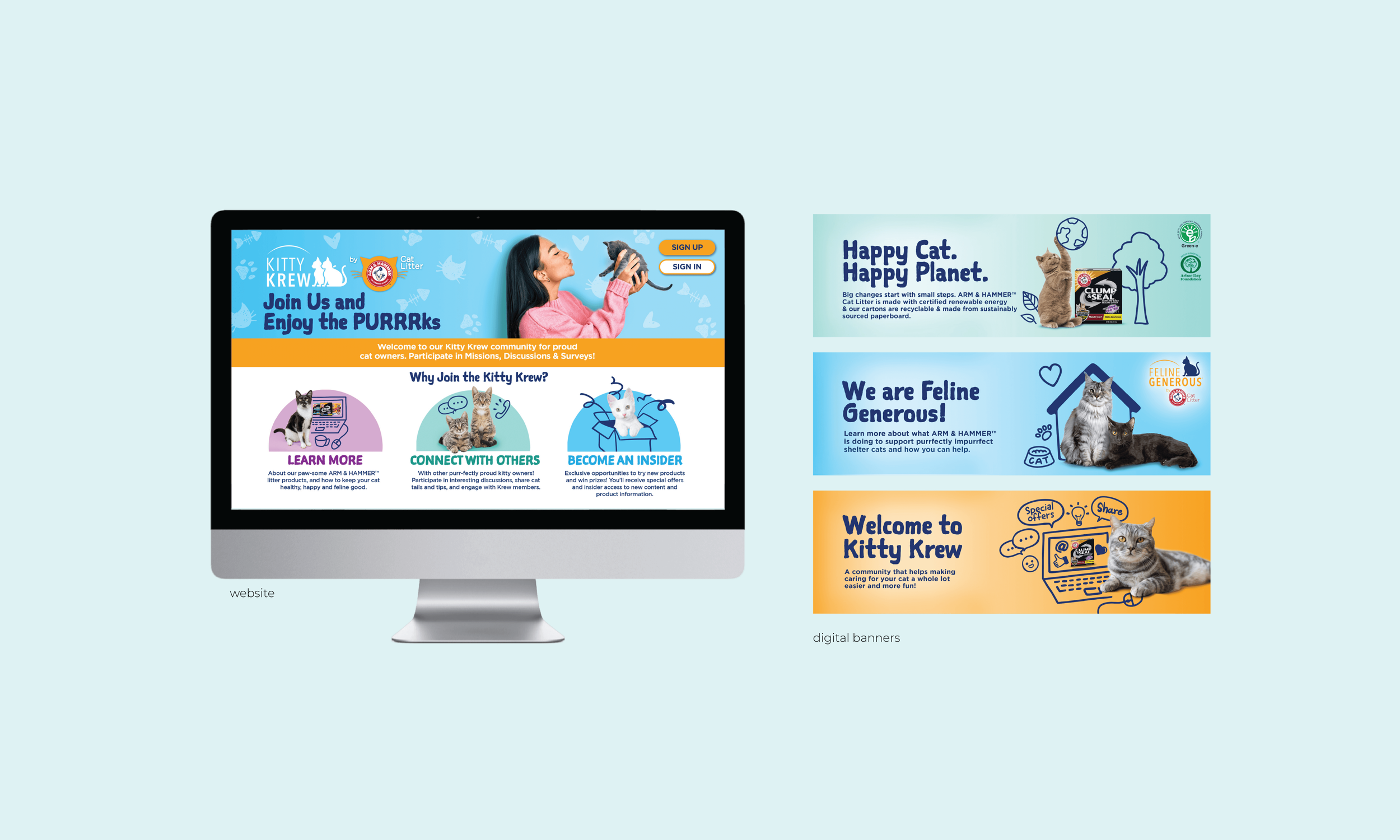 Arm & Hammer Kitty Krew community website and digital display banners