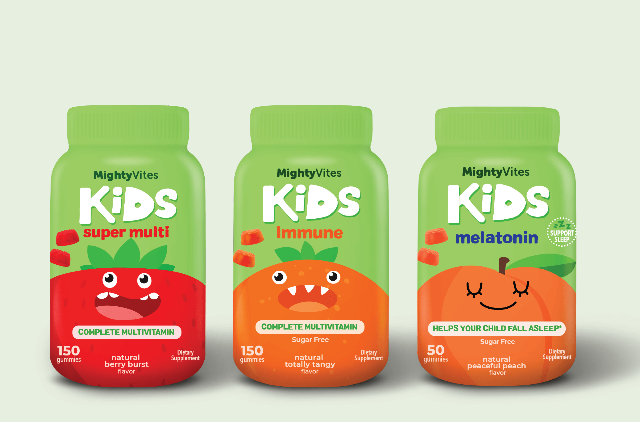Fun, bold package design concept with custom illustration for a kids vitamin brand