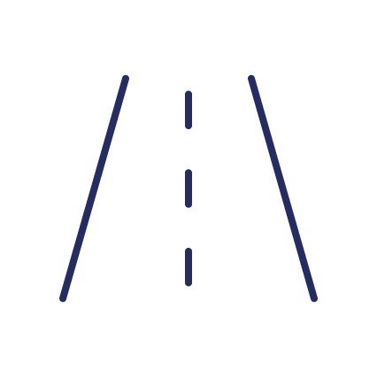 Road with dashed line and side lines, viewed from front