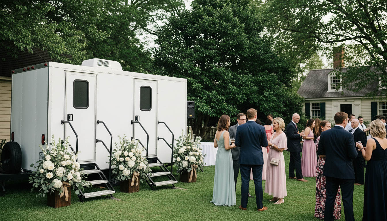 Restroom trailer rental for outdoor wedding in Franklin, Virigina