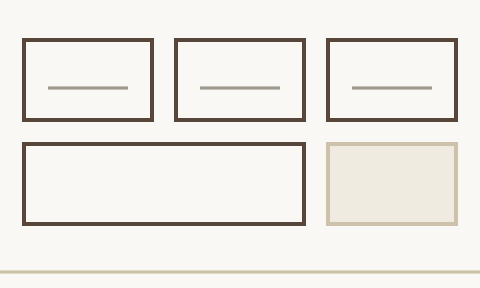Three small rectangular boxes above a larger rectangle, with a smaller rectangle to the right of the larger one.
