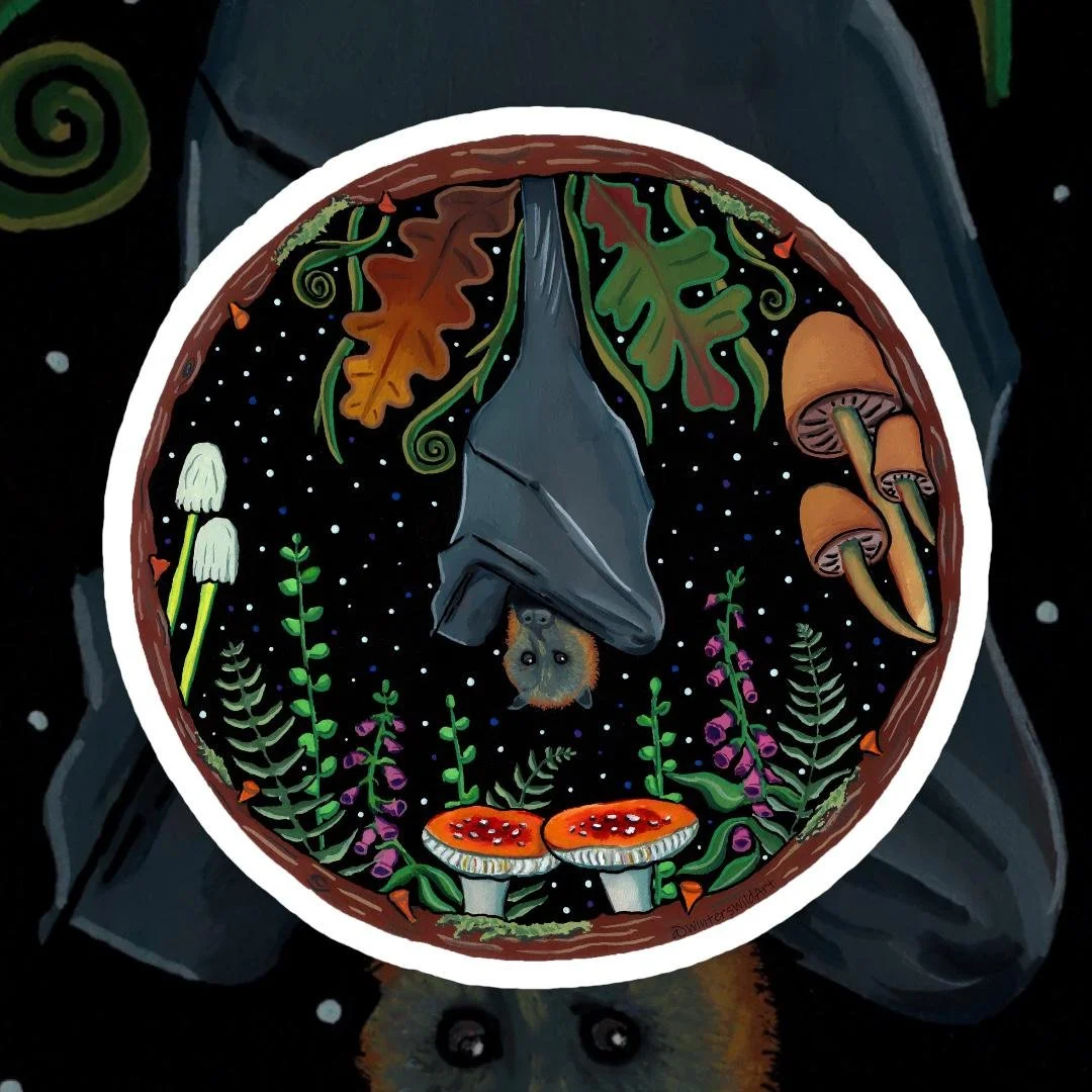 Botanical Mushroom Bat Waterproof Sticker