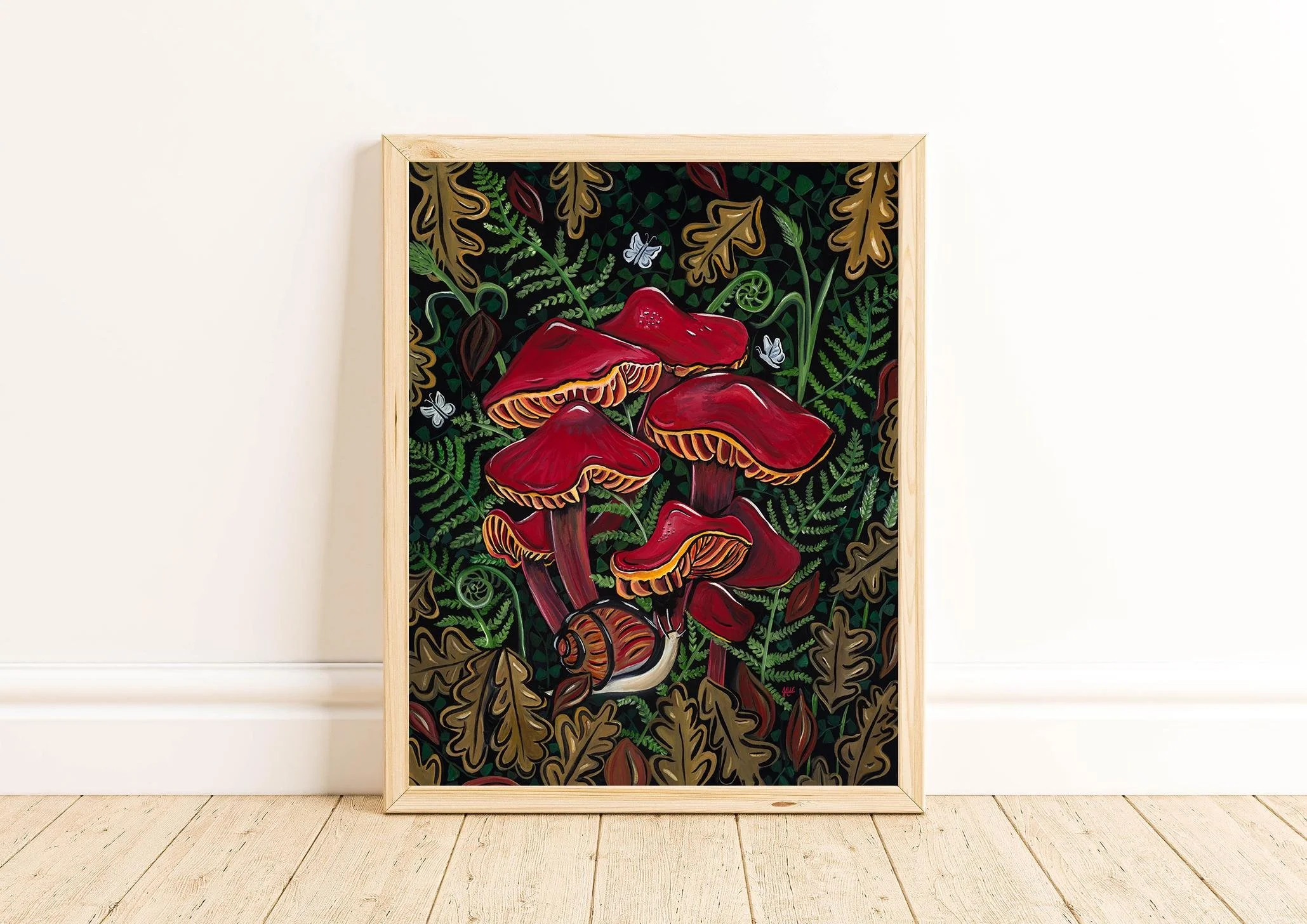 Scarlet Red Mushrooms Botanical Art Print