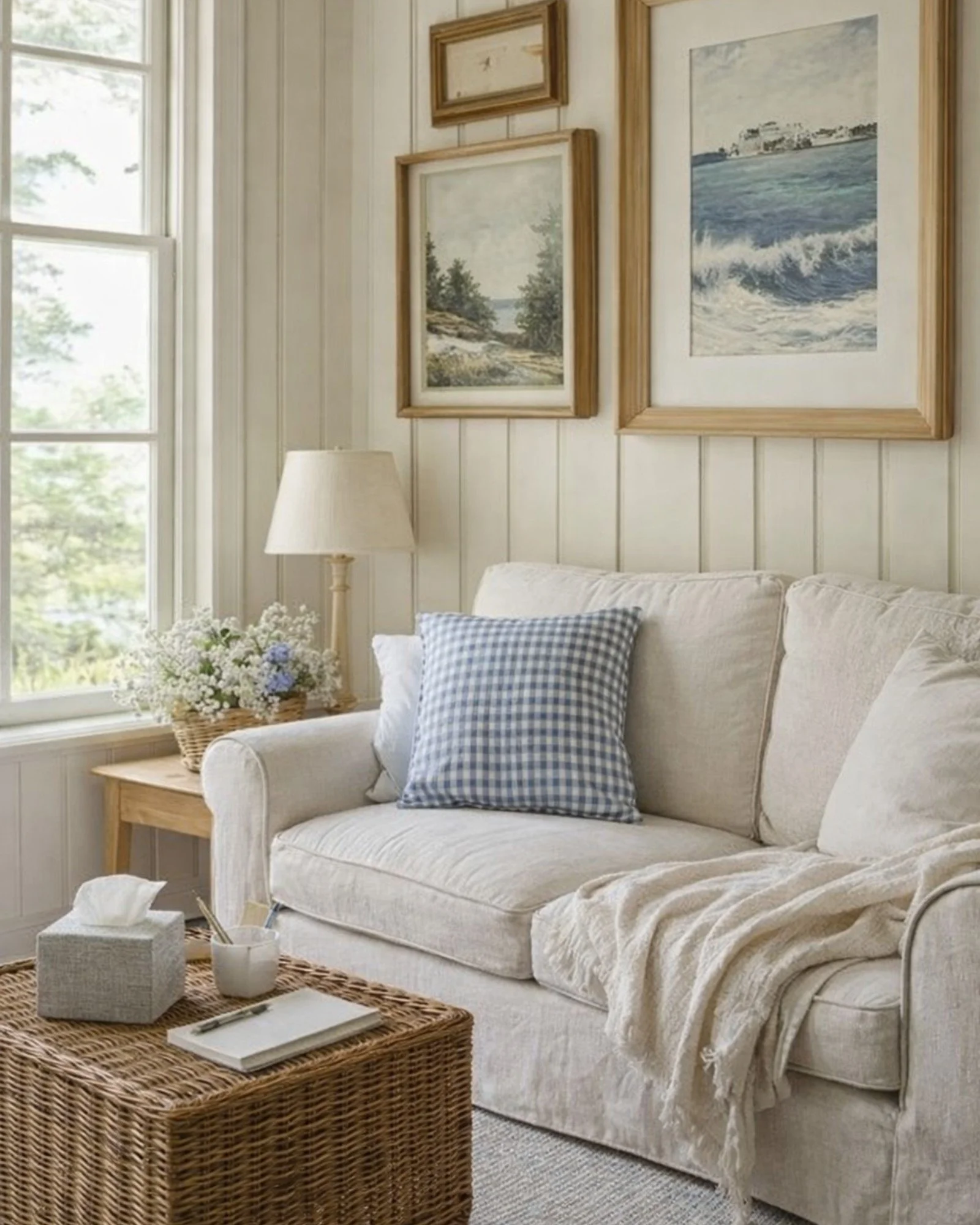 Warm therapy office setting for online therapy in California.