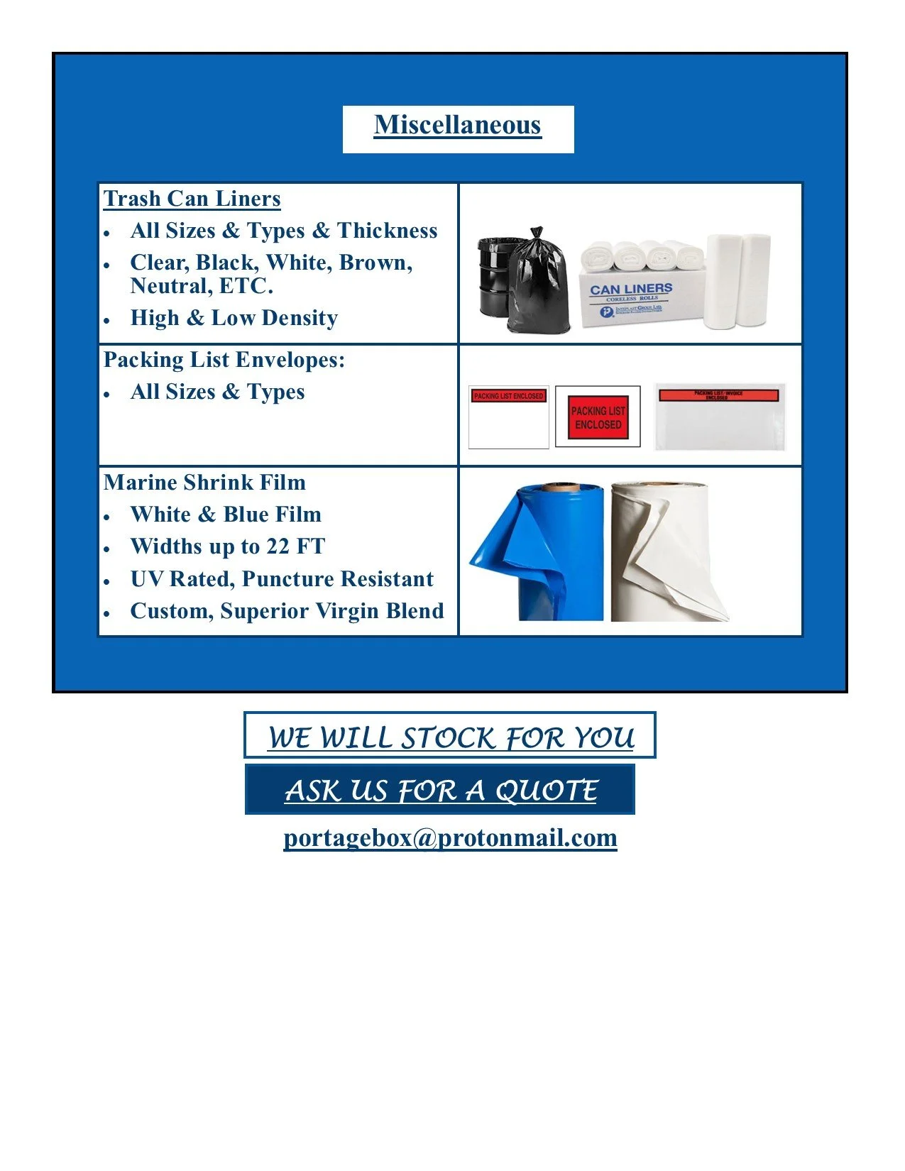 Miscellaneous Packaging Items