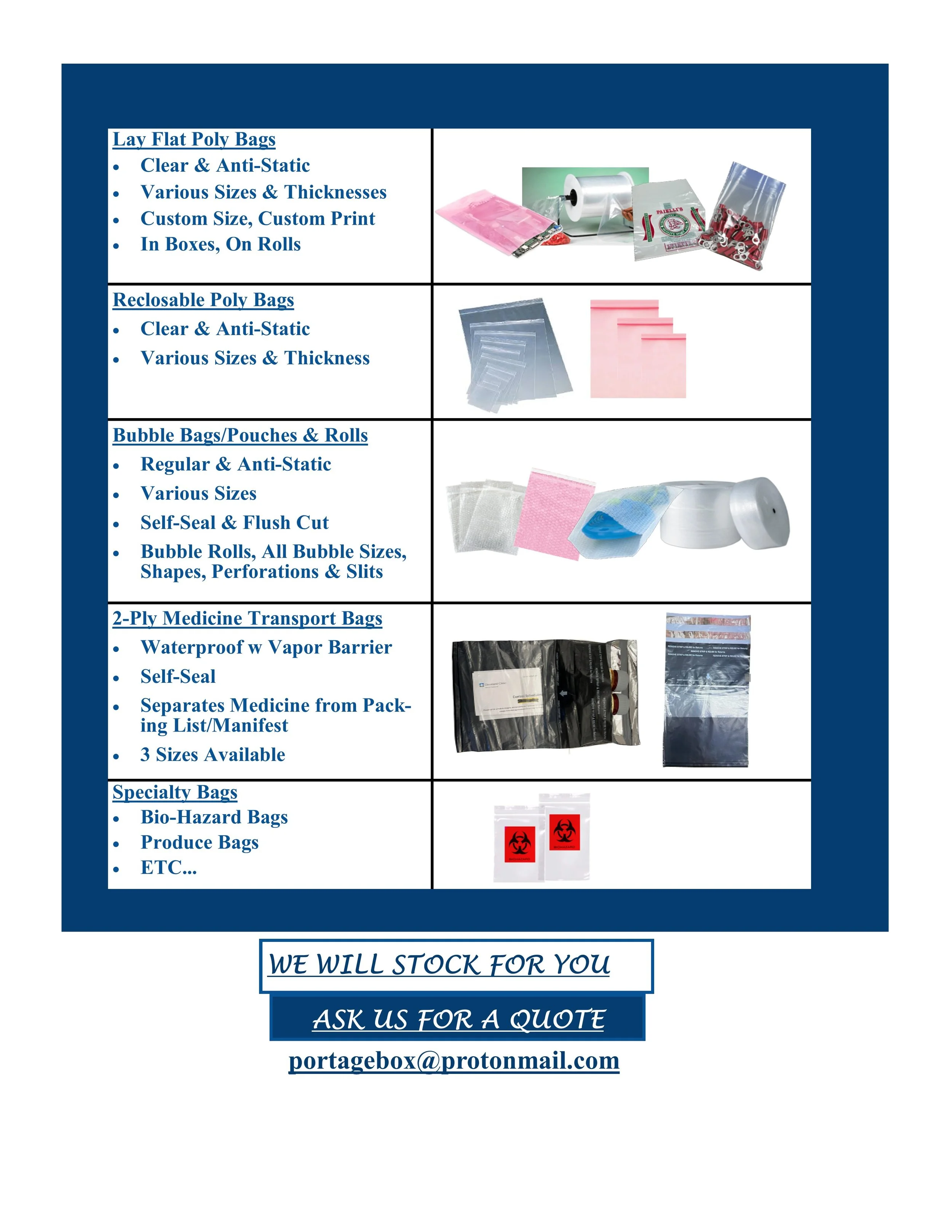 Poly & Reclosable Bags & Bubble Products, Regular and Antistatic