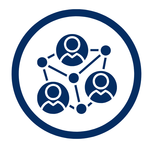 Icon of connected people representing networking or social connections.