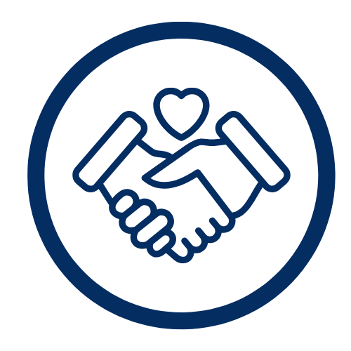 Icon of two hands shaking with a heart above.