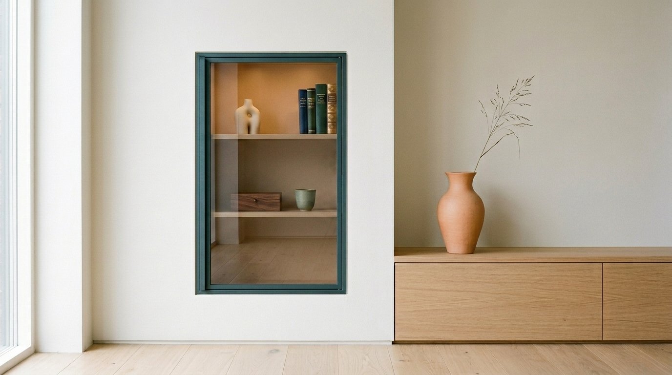 Moderne entréløsning med praktisk oppbevaring, skap og elegante glassdetaljer