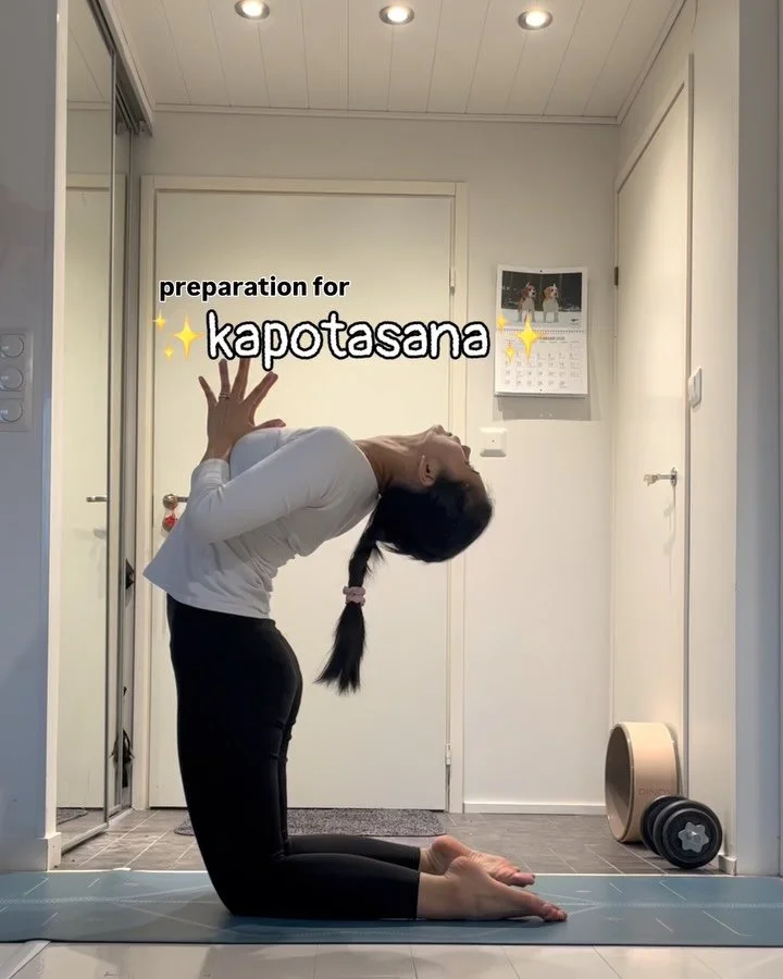 kapotasana 🪷

what it really needs:
&ndash; open shoulders + chest
&ndash; strong back body
&ndash; active inner thighs to protect the knees
&ndash; engaged glutes + hamstrings to support the lower back
&ndash; controlled breath, especially in the d