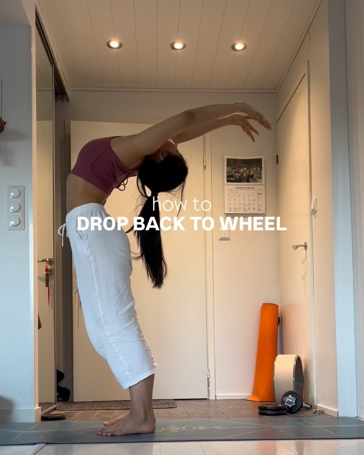 how to drop back to wheel 🌸🤍

&ndash; seated cat &amp; cow + shoulder opening
wake up the spine and create space in the shoulders

&ndash; wheel rocks (weight forward &amp; back)
build awareness and control in the shoulders and legs

&ndash; shalab