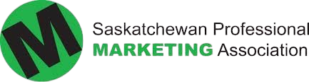 Logo of Saskatchewan Human Professional Marketing Association featuring a large black 'M' within a green circle.