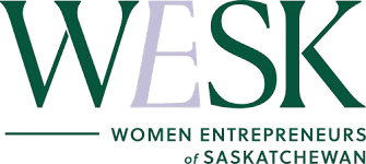 Logo for WESK, Women Entrepreneurs of Saskatchewan, with green and purple text.