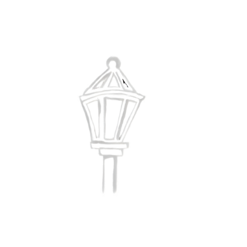 A simple illustration of a vintage street lamp against a black background.