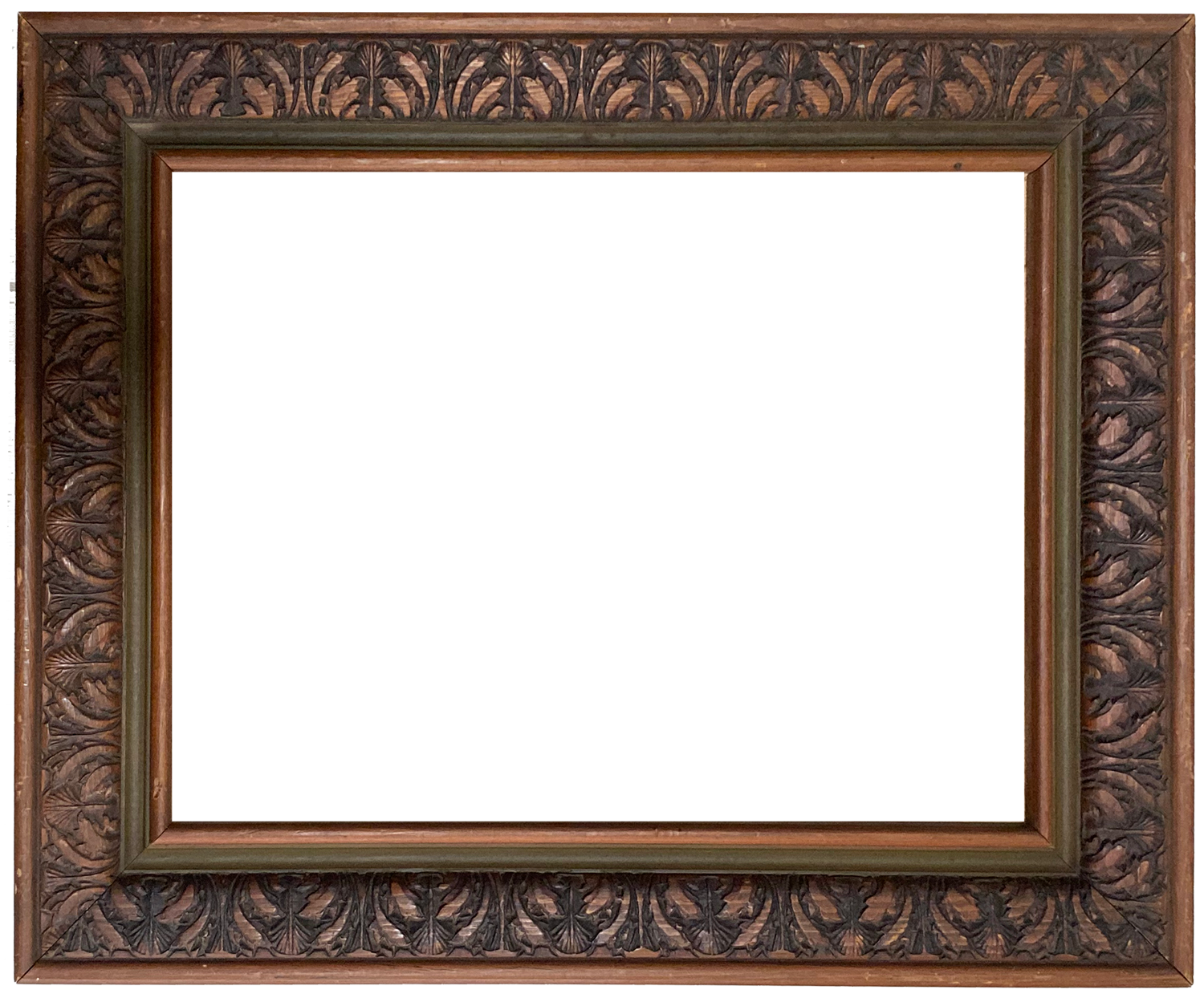 Ornate wooden picture frame with detailed carvings and a plain brown placeholder in the center.