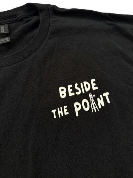 beside the point classic tee black and white left chest