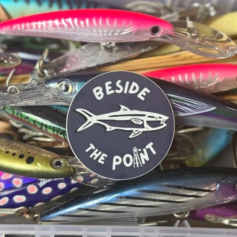 Yellowtail sticker on tackle box with rapalas