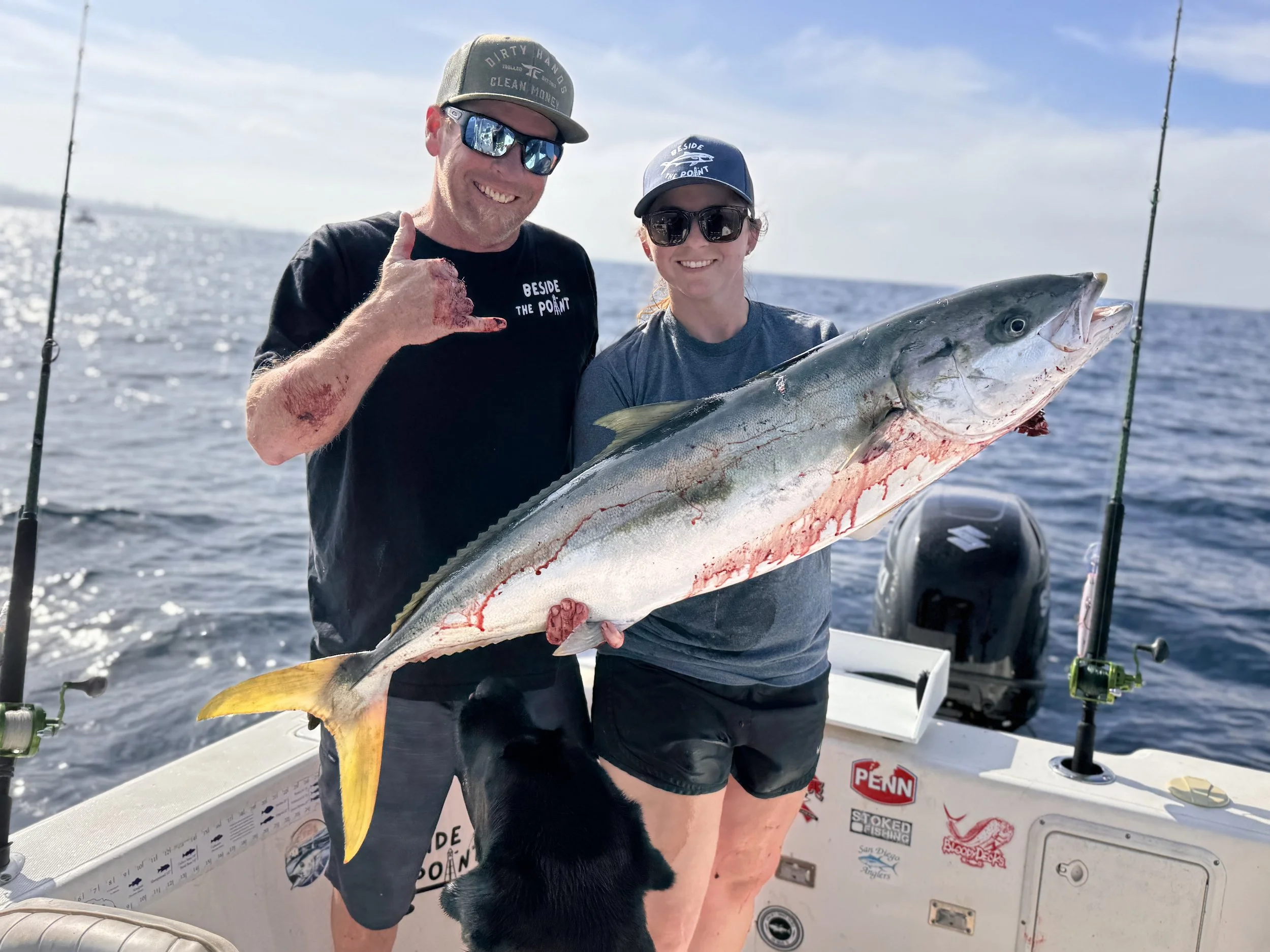 Two anglers with a big Yellowtail in La Jolla